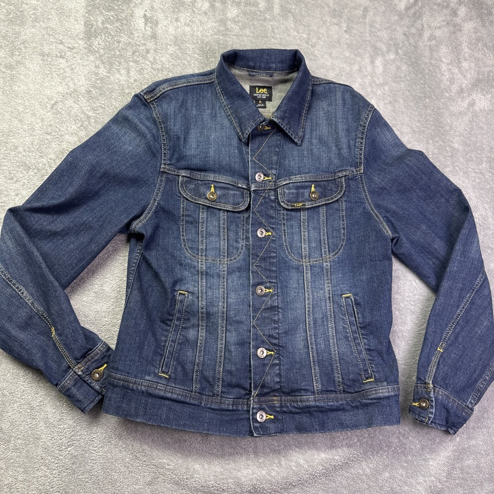 Vintage‎ Lee Denim Jean Jacket Medium Dark Wash Blue Grunge Punk 90s Mens Medium